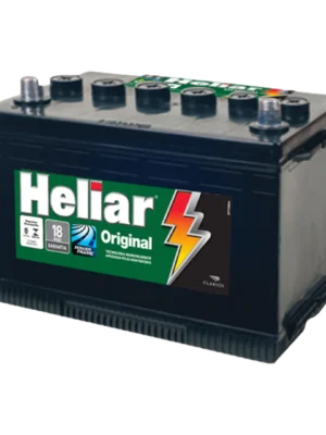 Car battery with Heliar Original branding and a colorful lightning bolt logo.